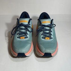 Hoka One One Bondi 7 Gray Pink Orange Running Athletic Shoes Womens Size 10